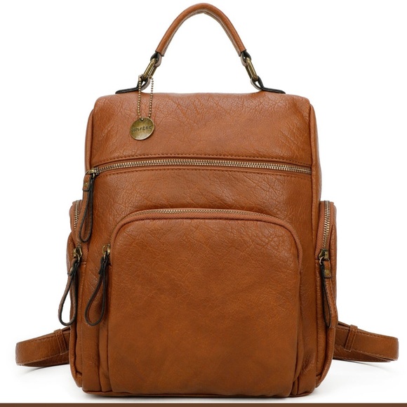 Brown Leather Baby Bag with Structured Design and Top Handle - Picture 1 of 1